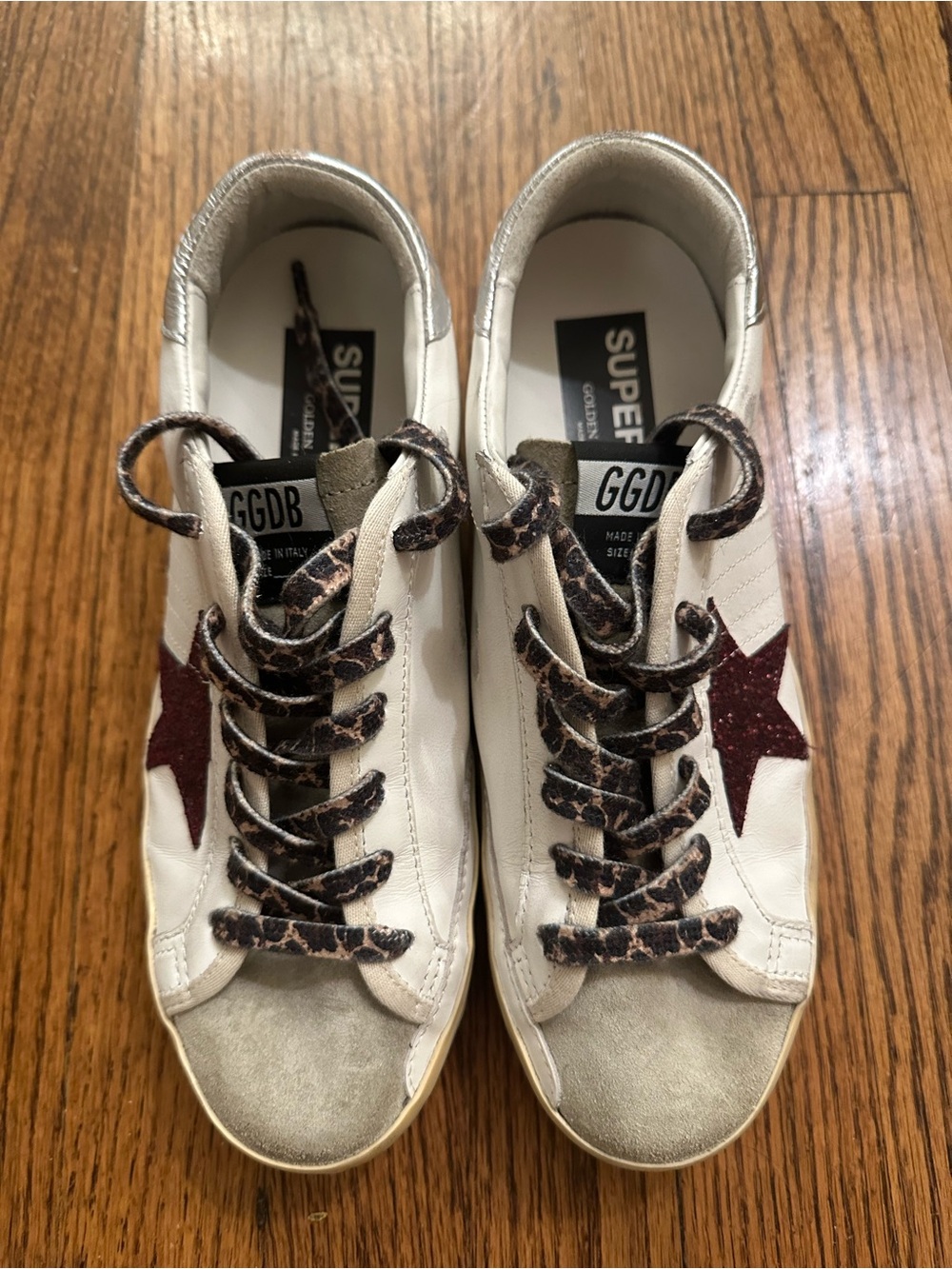 Golden Goose Super-Star with burgundy glitter star and silver heel tab